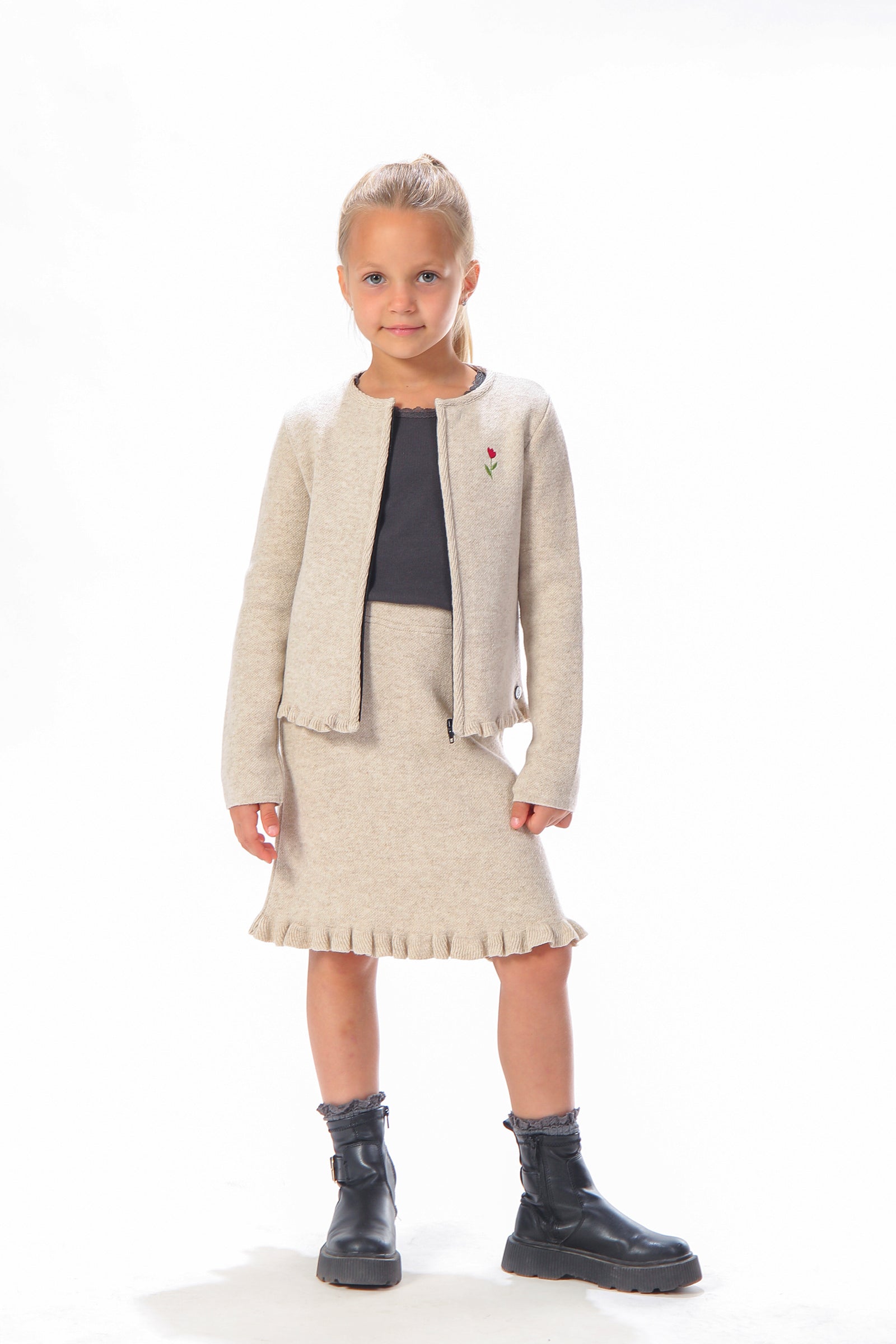 BAIKA štrikana suknja za devojčice Solid Krem – krem model sa talasastim karnerom