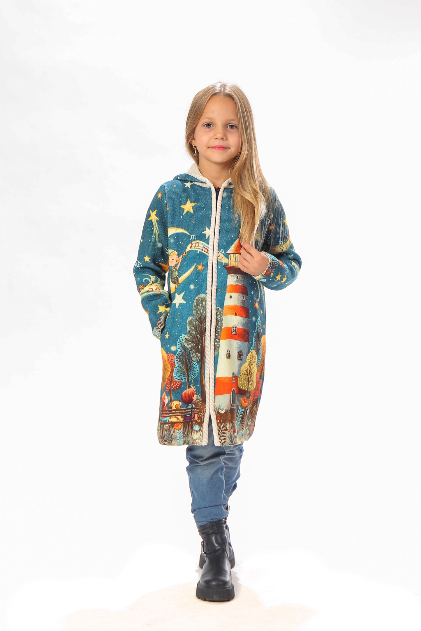 BAIKA kaputić za devojčice Svetionik od trikotaže – svetionik i zvezdano nebo