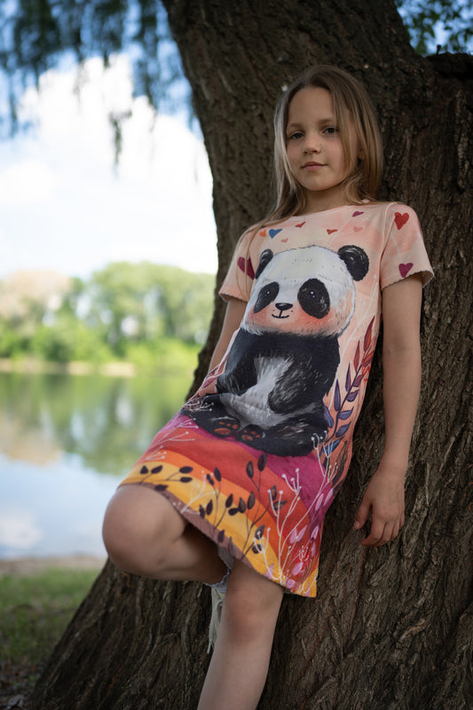 BAIKA letnja haljina za devojčice Panda – lagana haljina na bazi viskoze sa razigranim dezenom