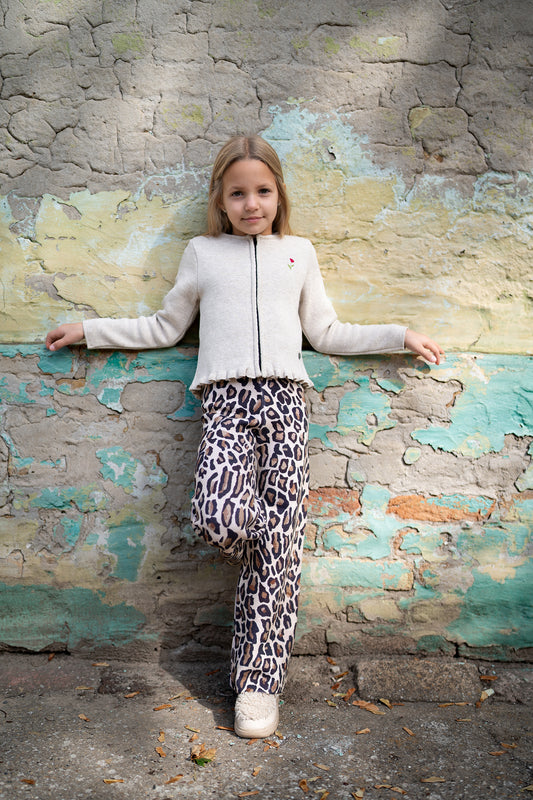 BAIKA zimske pantalone za devojčice Leopard – pletene pantalone sa leopard dezenom i elastičnim pojasom