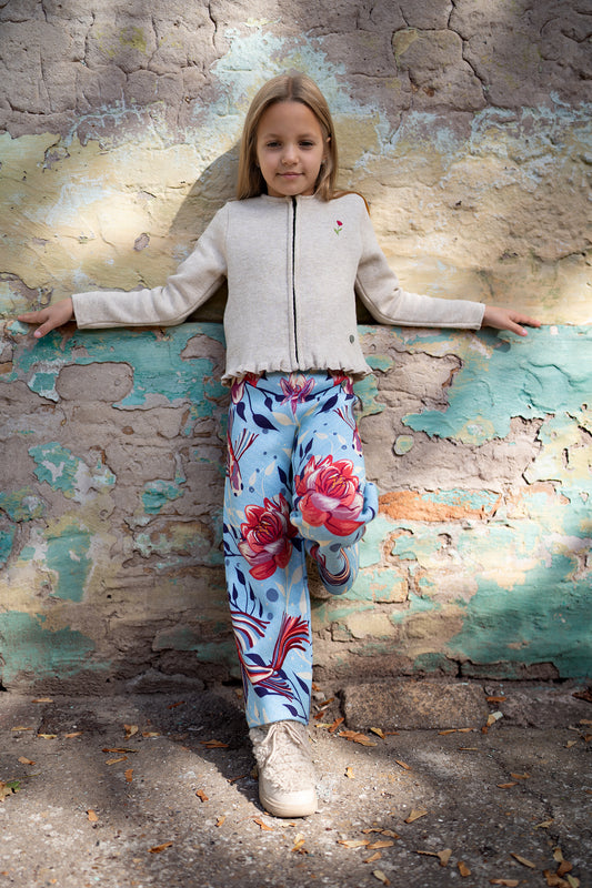 BAIKA zimske pantalone za devojčice Japanski vrt – šarene pletene pantalone sa cvetnim dezenom i elastičnim pojasom